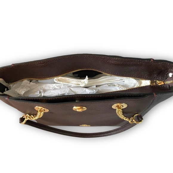 NEW WITH TAGS! Authentic COACH Oxblood Pebble Leather Turnlock Chain Tote Bag! - Picture 16 of 16